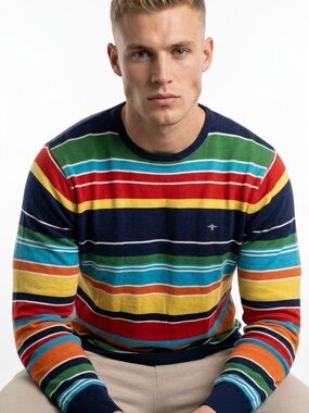 Fynch-Hatton Striped Cotton Crewneck Sweater XXL Men's